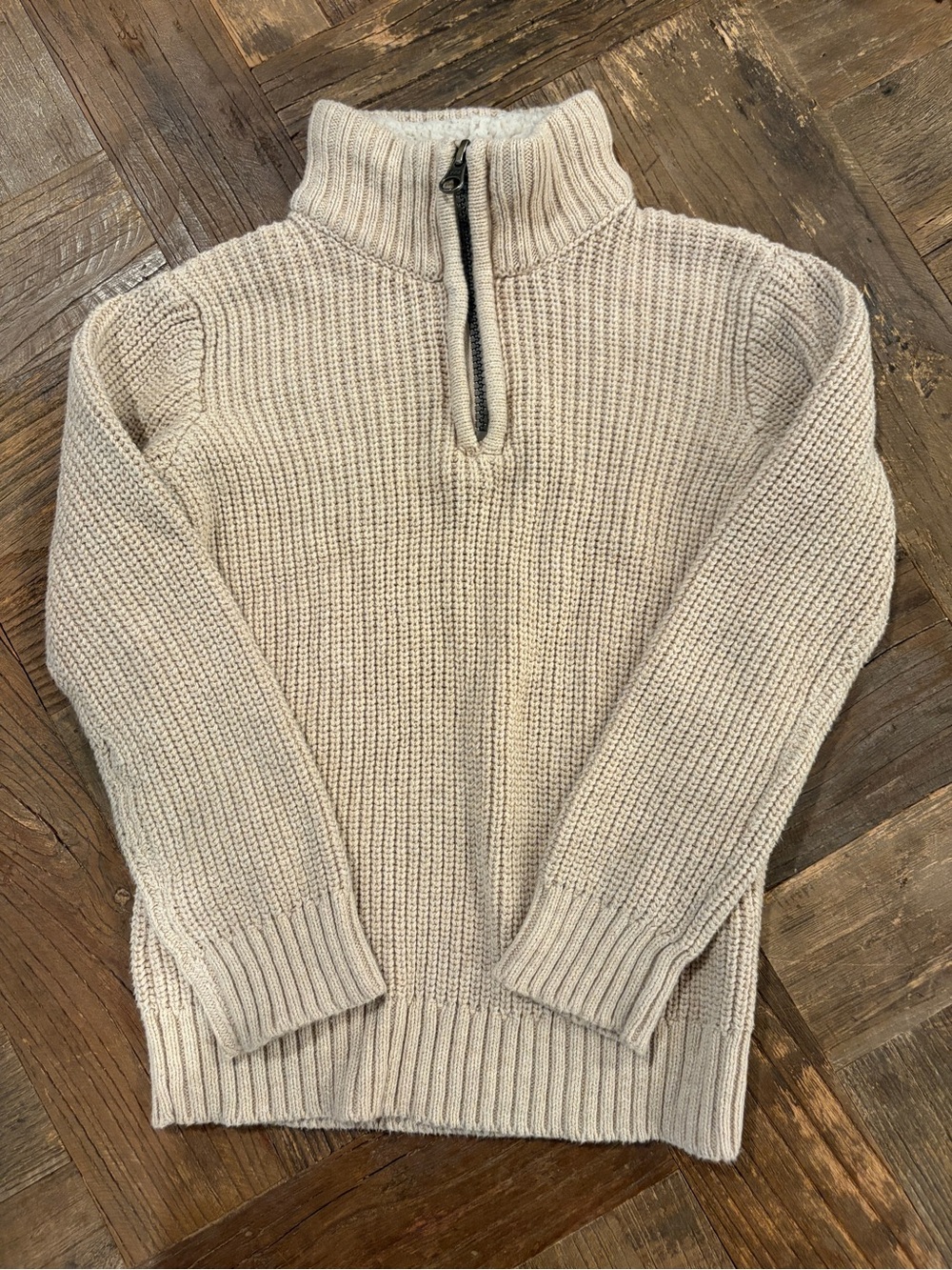 The Children's Place Size XS 4 Beige Sherpa Lined Mock Neck 1/4 Zip Knit Sweater